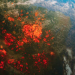 Wildfires burning in South America as seen from space.