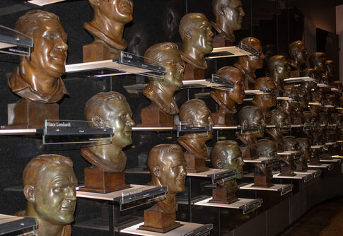 Bronze busts of Hall of Fame football players