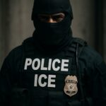 A police officer in tactical gear with a mask and badge