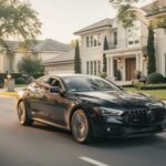 Democrat Wakes to GUNFIRE—Menacing SIGN Left… A sleek black luxury car driving past elegant homes on a sunny street
