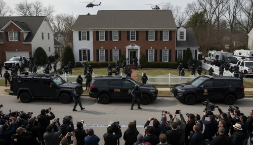 FBI agents and SWAT team outside a house during an operation