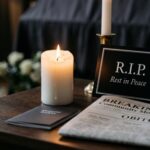 Storage Wars Legend GONE—Heartbreaking Final Day Mystery… A candle and memorial card on a table with a newspaper featuring obituaries