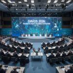 A large conference room filled with international leaders at Davos 2026