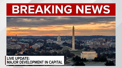 Aerial view of Washington D.C. at sunset with notable monuments
