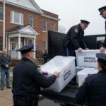 Judge REOPENS Trump IRS Bombshell Police officers loading official ballot boxes into a truck outside a municipal building