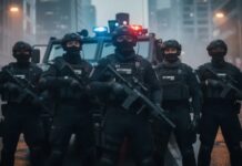 MANHUNT Frenzy After Deputy Killed… A SWAT team in tactical gear standing in front of an armored vehicle
