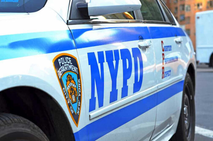 Close-up of a NYPD police car.