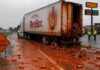 Semi truck leaks Frank’s Red Hot all along I-71 and into truck stop parking lot