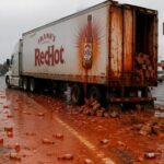 Hazmat Panic Over… Hot Sauce? Semi truck leaks Frank’s Red Hot all along I-71 and into truck stop parking lot
