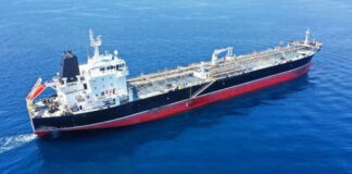 Oil tanker ship sailing on calm blue sea