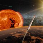 Space Power Play: America On The Clock rocket launching above a planet toward a bright sun