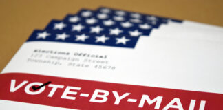 Vote-by-mail envelopes with American flag design