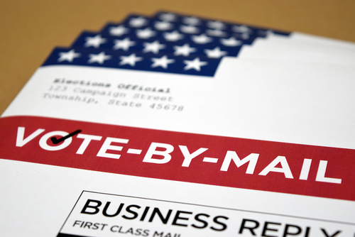Vote-by-mail envelopes with American flag design