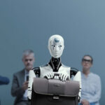 Al-Qaeda Named — But Guess Who Gets Blamed? Robot holding a briefcase sits among human job candidates