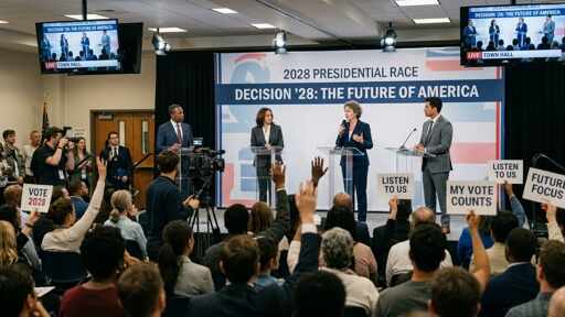 2028,Presidential,Race Candidates participating in a town hall meeting for the 2028 presidential race