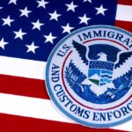 U.S. flag with ICE emblem