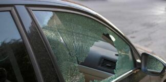 car with shattered side window