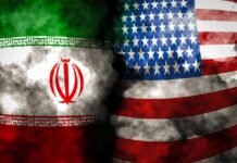 Holiday Broadside Targets Real Enemy Iran and United States flags with smoky overlay