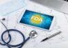 Tablet with FDA on screen amid medical tools and ECG charts