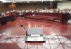 One Holdout Forced A High Profile Mistrial Conference microphone on a podium in a courtroom