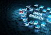Cybersecurity concept with data breach alert and padlock icons