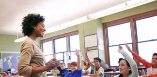 Teacher engaging students in a classroom