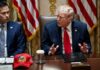 Trump’s China Meeting Gets An Early Start Donald Trump speaks at a meeting beside Marco Rubio at a conference table