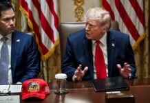Trump’s China Meeting Gets An Early Start Donald Trump speaks at a meeting beside Marco Rubio at a conference table