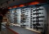 Wall display of rifles in a gun store