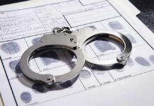 Handcuffs on a fingerprint record form